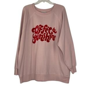Wildfox pink tunic graphic pullover sweater shirt "Coffee & Sunshine" size XL